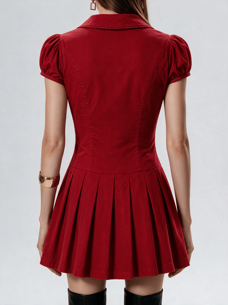 Valeria Vintage Collar Mini Dress - Red