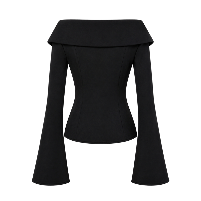 Valeria Wrap Off-Shoulder Fitted Top - Black