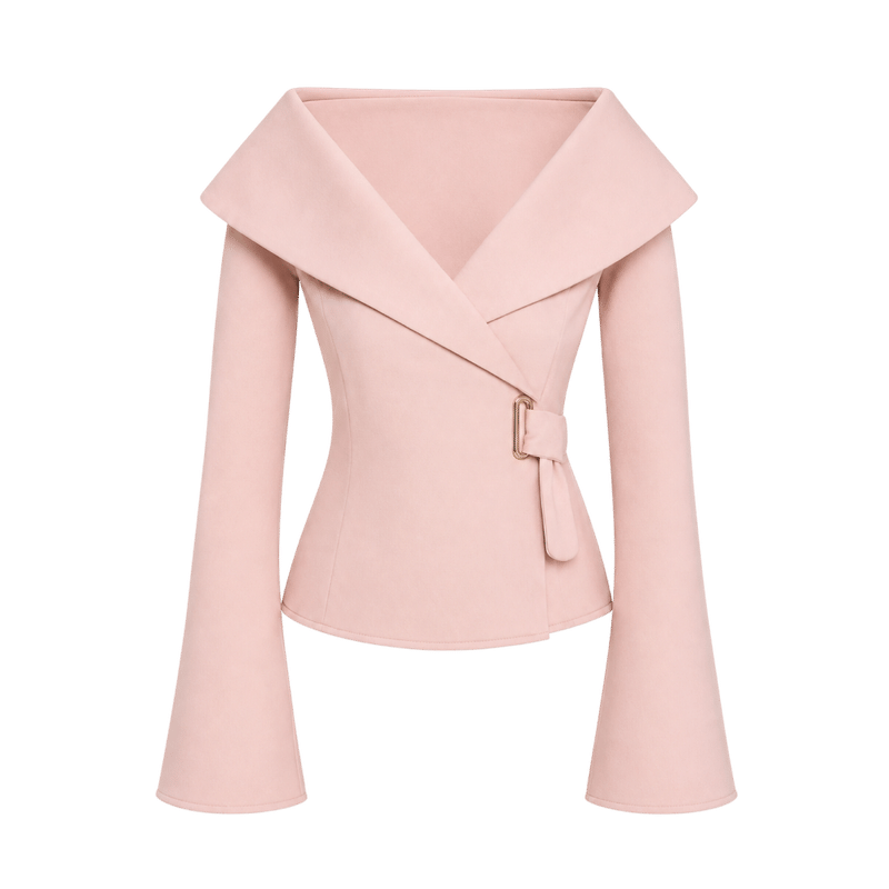 Valeria Wrap Off-Shoulder Fitted Top - Blush Pink