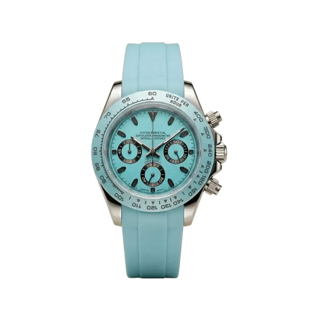 Modtona Tiffany Chronograph' – Turquoise Dial & Matching Rubber Strap (Original Seiko Movement)