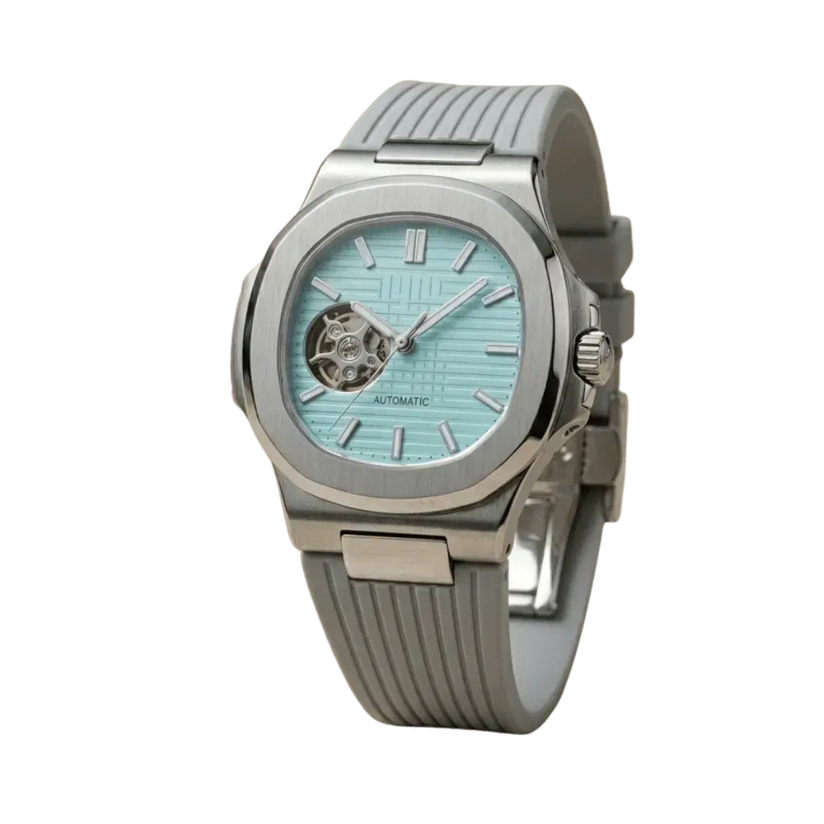 ModNaut Tiffany Open Heart' – Turquoise Dial & Gray Rubber Strap (Original Seiko Movement)
