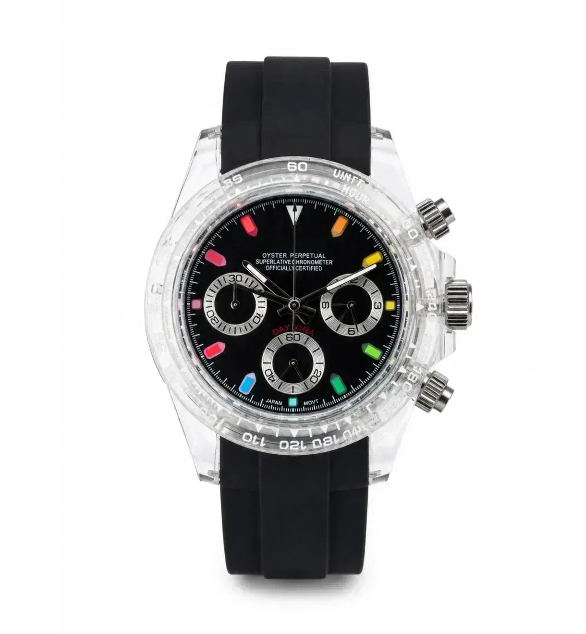Modtona Black Rainbow Mecha-Quartz Clear Case Watch (Original Seiko Movement)