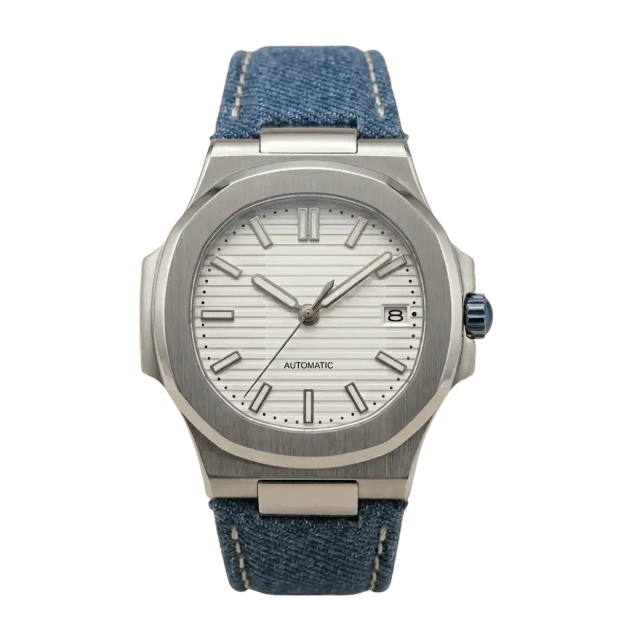 ModNaut Denim ' – White Striped Dial & Denim Strap (Original Seiko Movement)