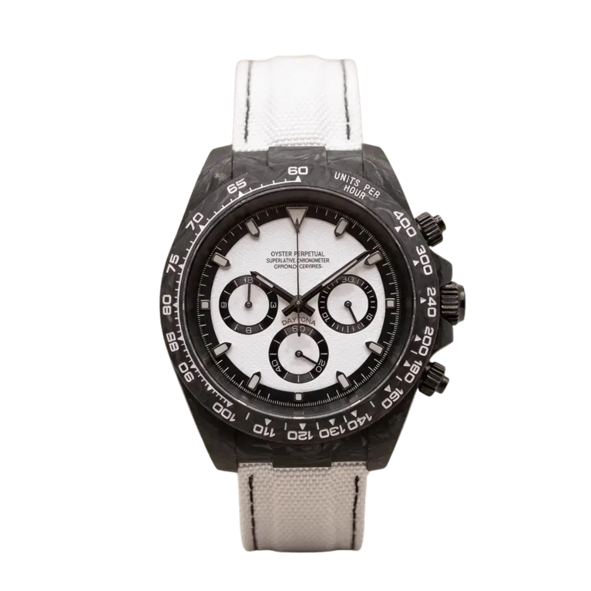 Modtona Carbon Panda' Chronograph – Forged Carbon Case & White Strap (Original Seiko Movement)