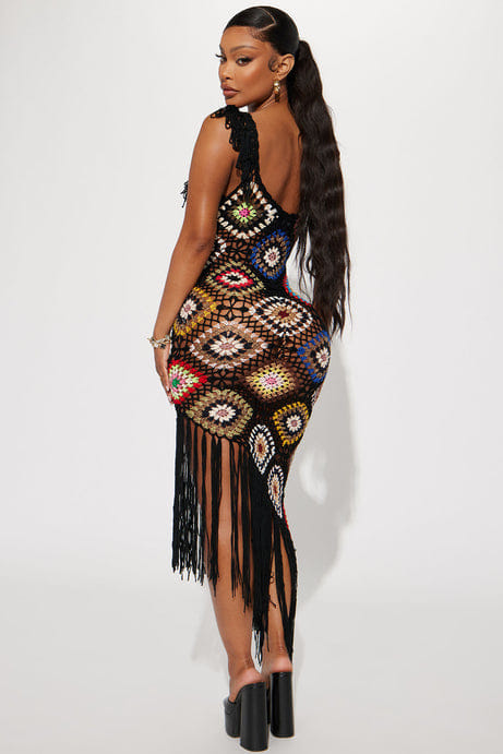 Coastal Cruise Crochet Maxi Dress - Black/combo