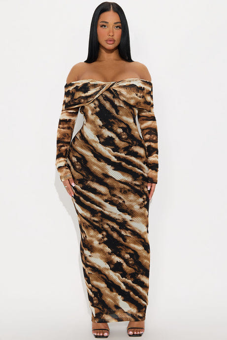 Best View Backless Maxi Dress - Brown/combo