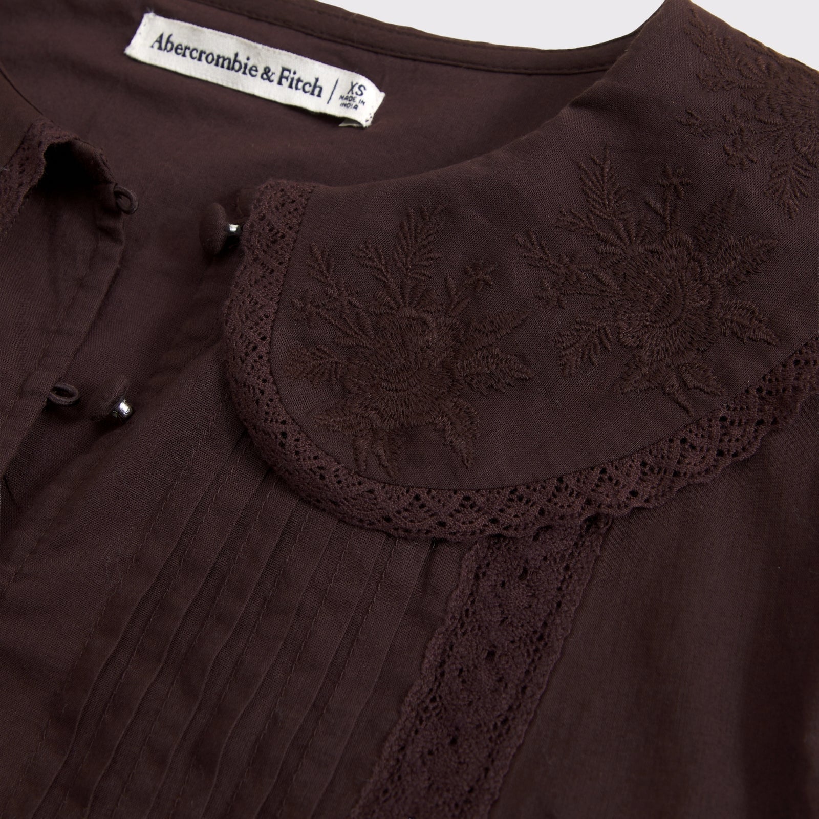Abercrombie 100% Cotton Long-Sleeve Lace-Trim Collared Blouse