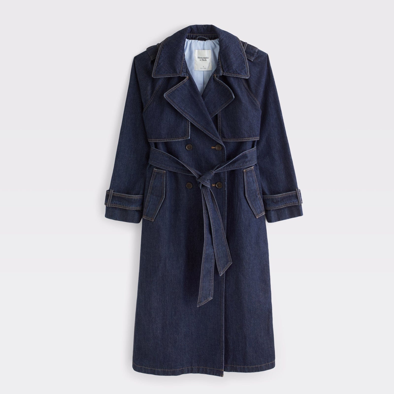 Abercrombie A&F Carrie Long Denim Trench Coat