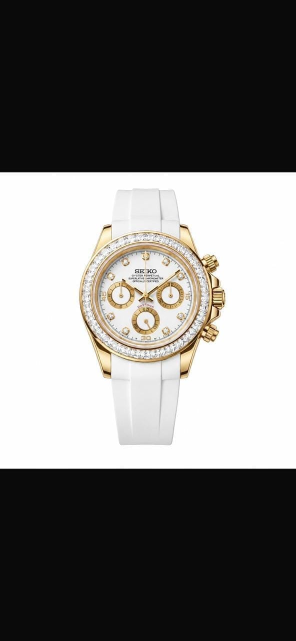 Seiko Daytona Mod "Ice & Gold" – Custom Chronograph with Diamond-Cut Bezel