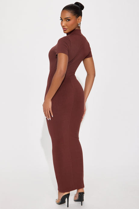 Mia Zip Snatched Maxi Dress - Brown