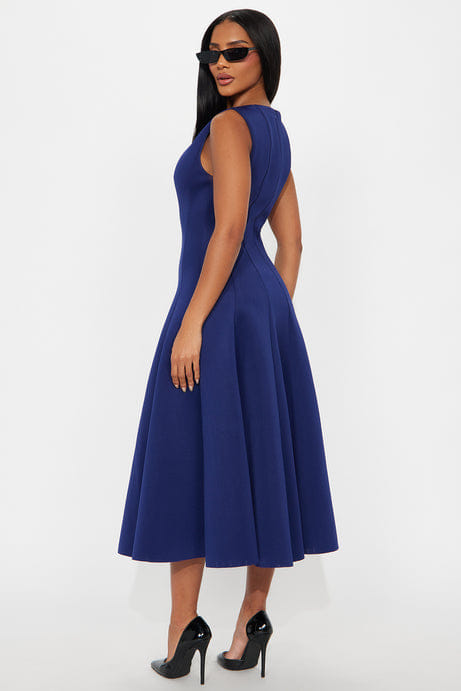 Sweet Sunday Pleated Midi Dress - Navy
