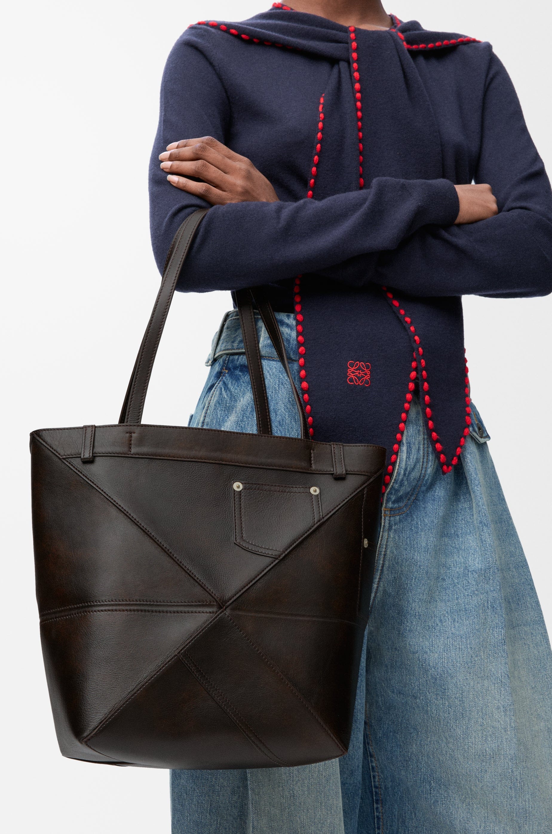 Loewe Panta medium Puzzle Fold tote in shiny calfskin