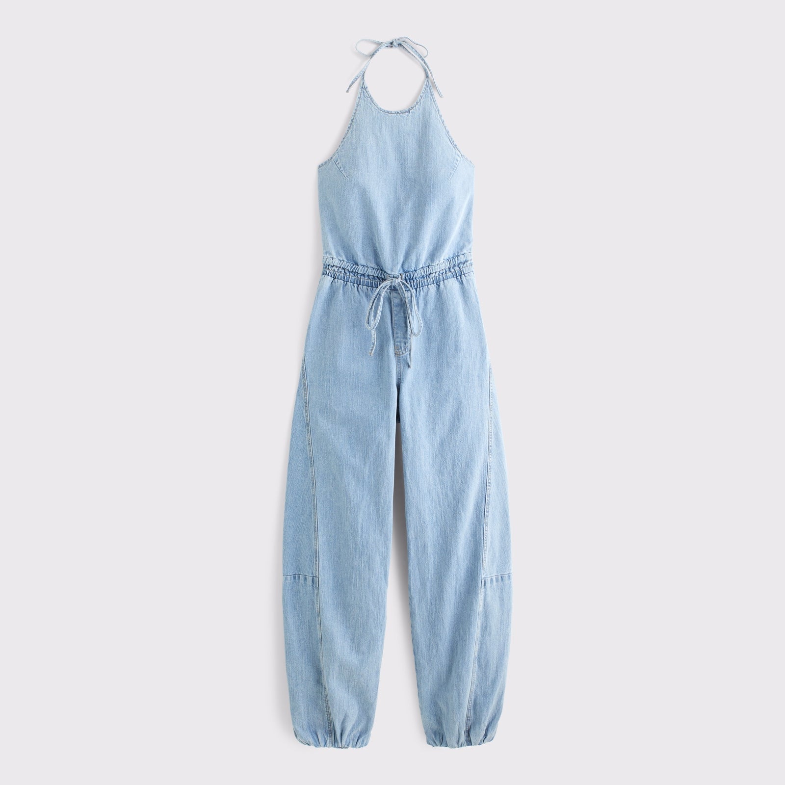 Abercrombie High-Neck Linen-Blend Denim Balloon Leg Jumpsuit