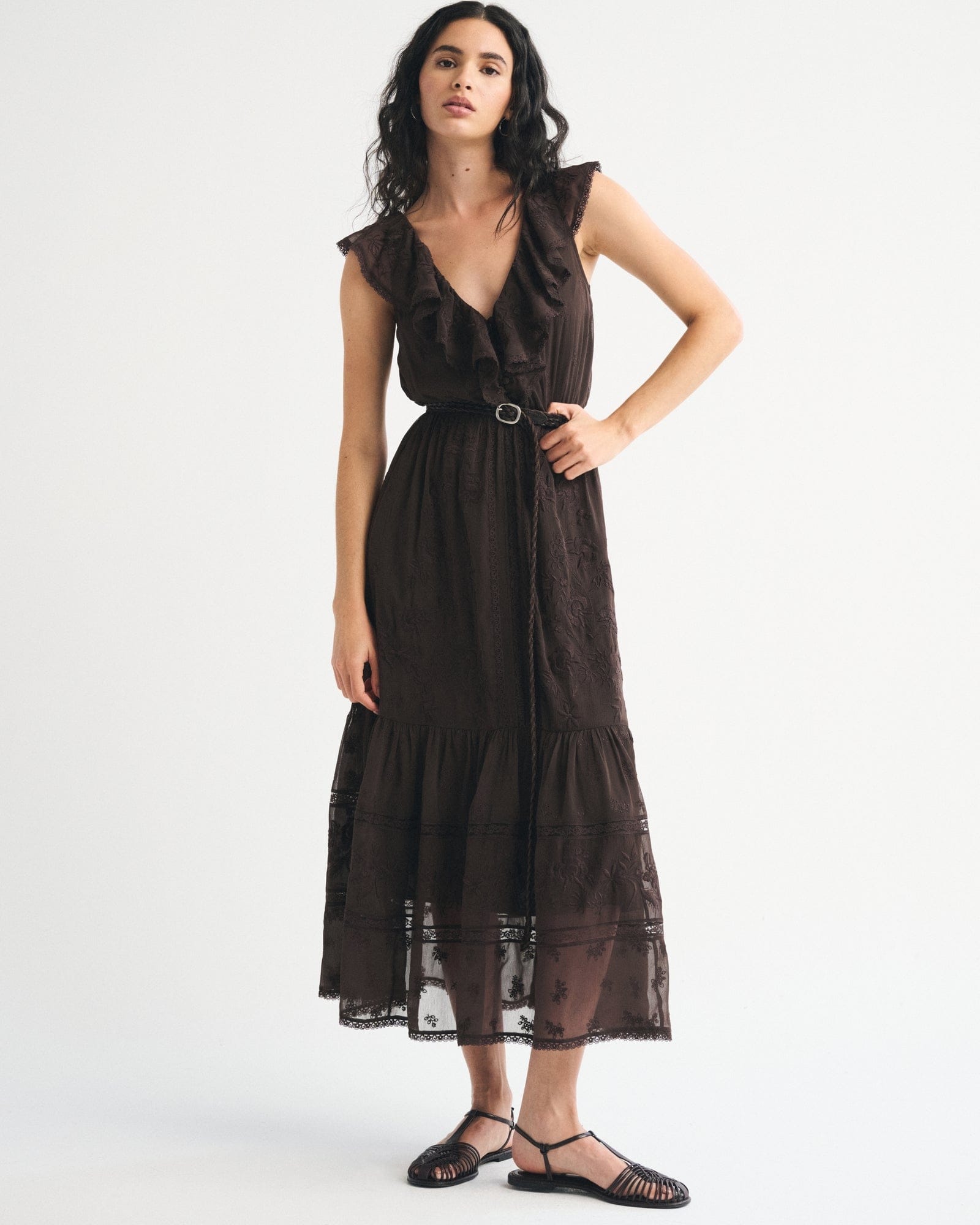 Abercrombie V-Neck Embroidered Tiered Maxi Dress