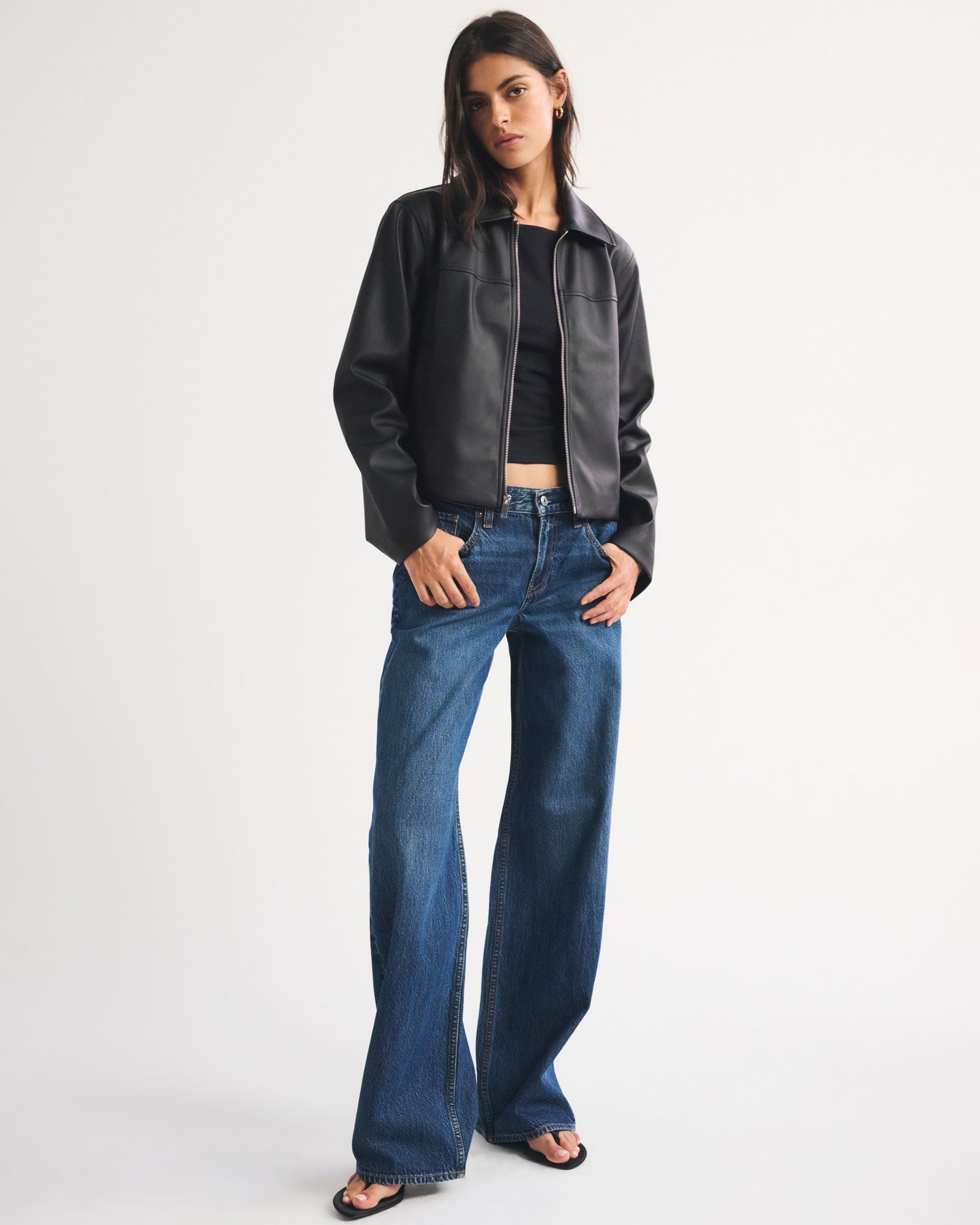 Abercrombie Relaxed Vegan Leather Zip Jacket