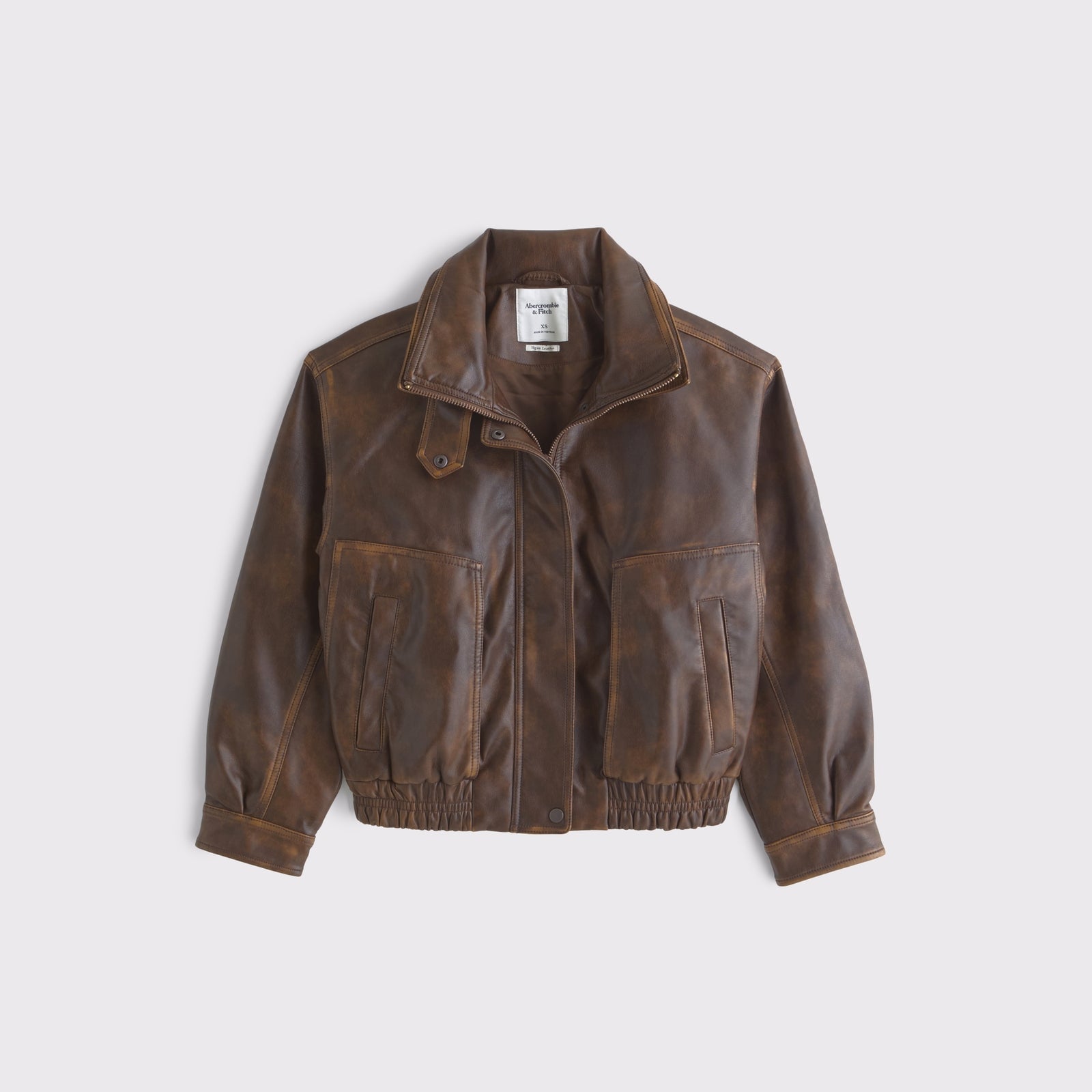 Abercrombie Funnel Neck Vegan Leather Bomber Jacket