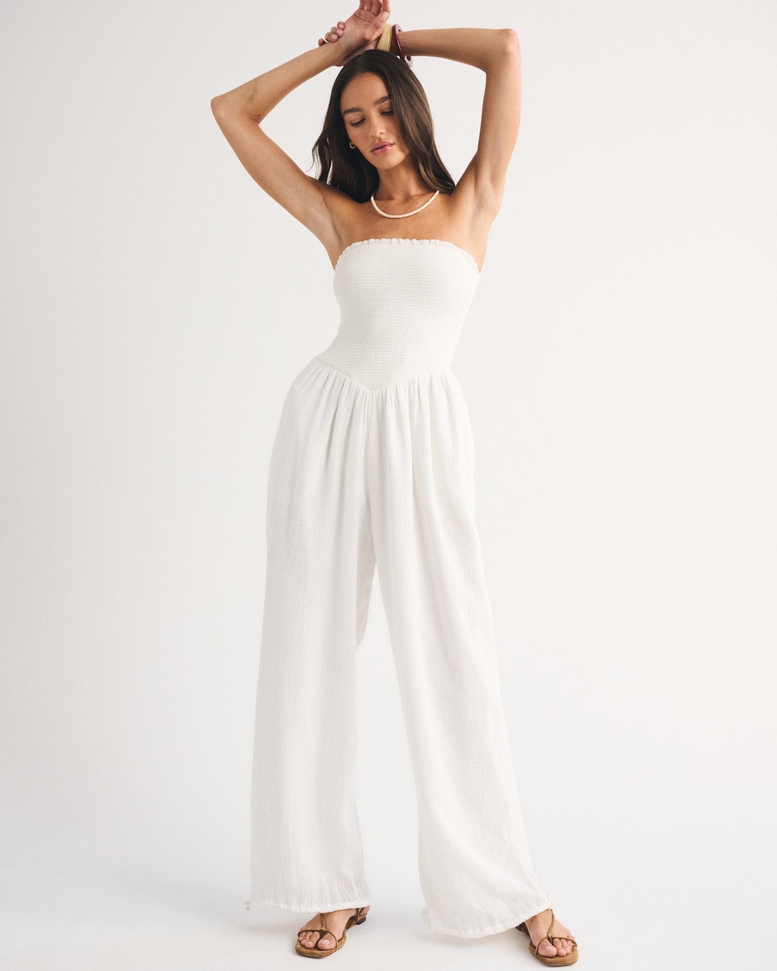 Abercrombie A&F Sydney Smocked Strapless Balloon Leg Jumpsuit