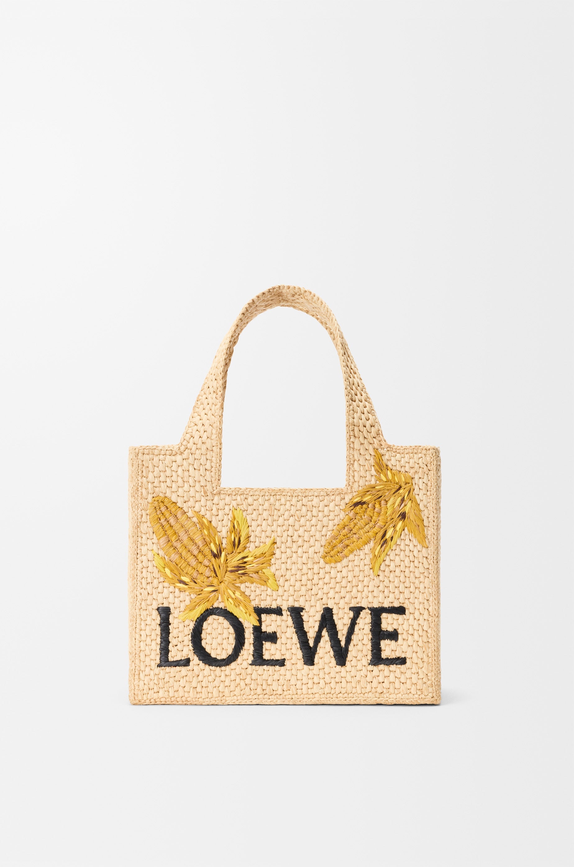 Loewe Small LOEWE Font tote in raffia