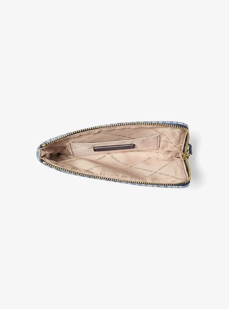 Jet Set Travel Small Signature Logo Print Denim Wristlet
