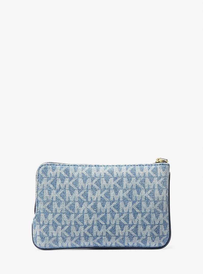 Jet Set Travel Small Signature Logo Print Denim Wristlet