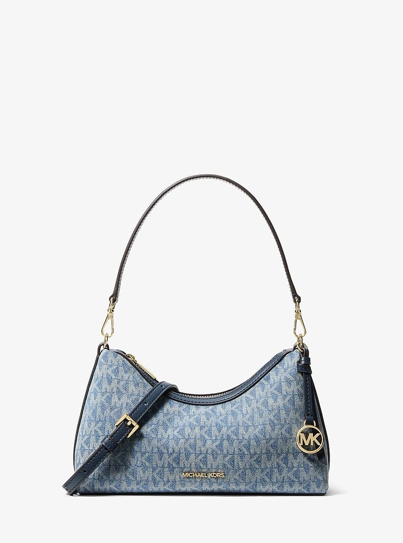 Sammy Small Signature Logo Print Denim Convertible Crossbody Bag