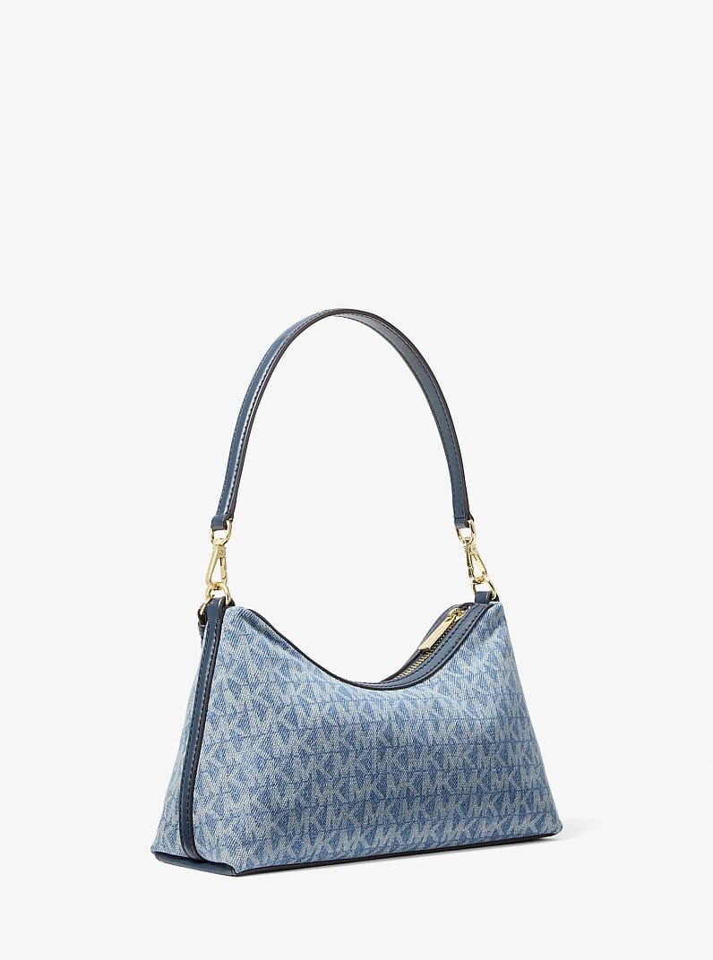 Sammy Small Signature Logo Print Denim Convertible Crossbody Bag