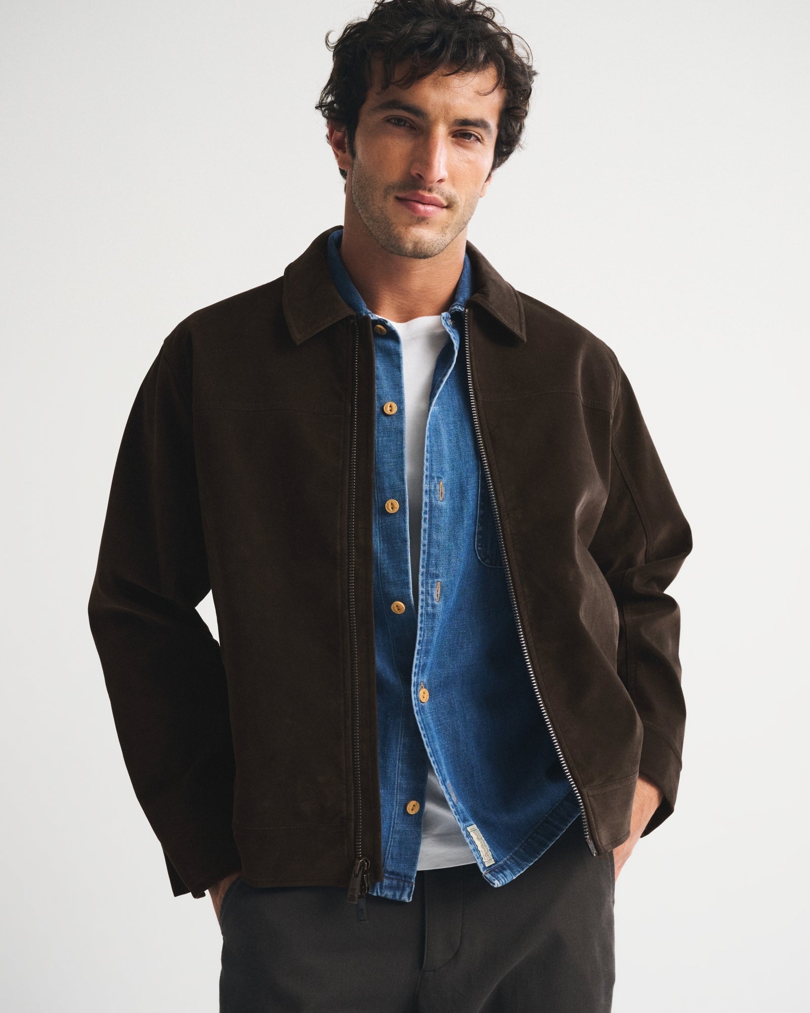 Abercrombie Easy Vegan Suede Zip Trucker Jacket