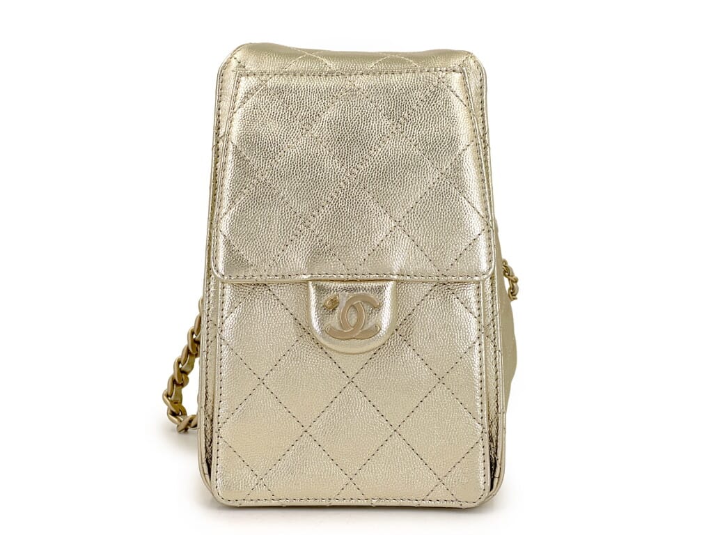 Metallic Gold Quilted Caviar Small 25 Gold Hardware, 2025