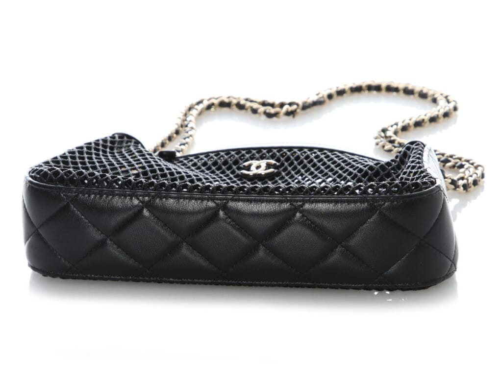 Black Mesh Shiny Lambskin Clutch Silver Hardware, 2025