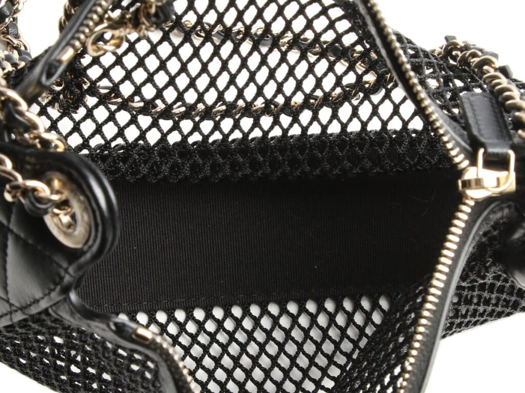 Black Mesh Shiny Lambskin Clutch Silver Hardware, 2025