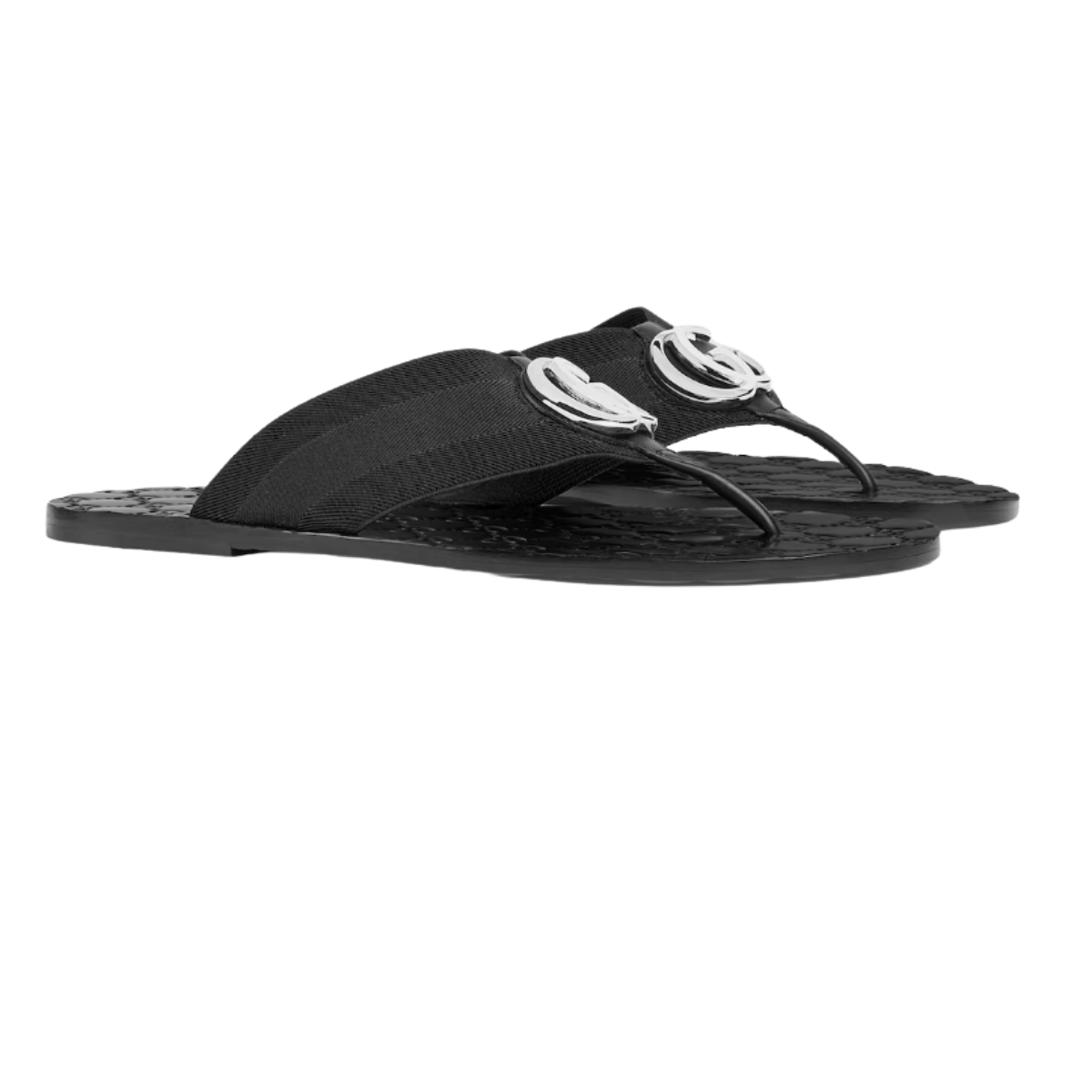 Gucci Men's Riviera thong sandal Black embossed GG leather
