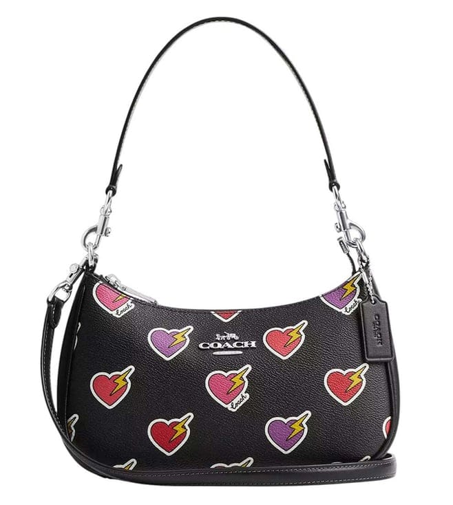 Black Teri Printed Medium Shoulder Bag