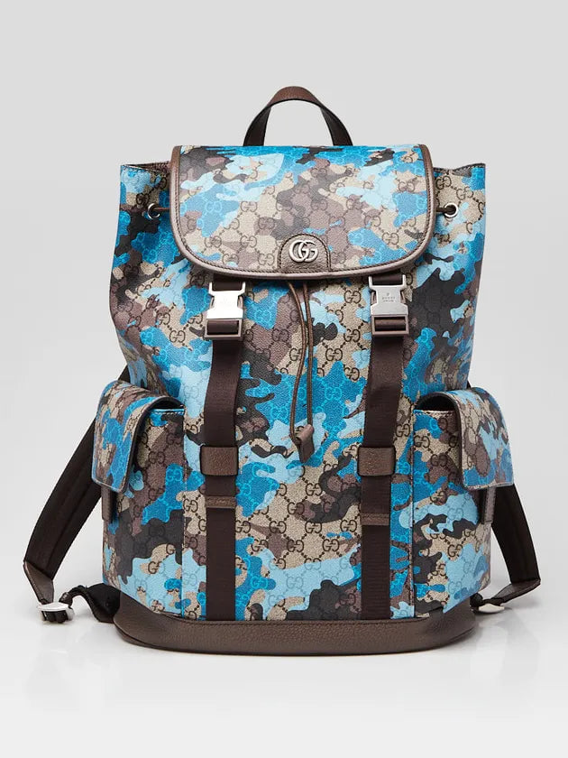 GG Camo Print Coated Canvas Ophidia Large Backpack Bag
