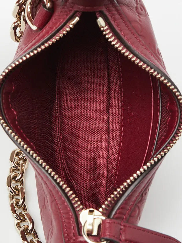 Gucci Bordeaux Embossed Leather Mini Emblem Chain Shoulder Bag