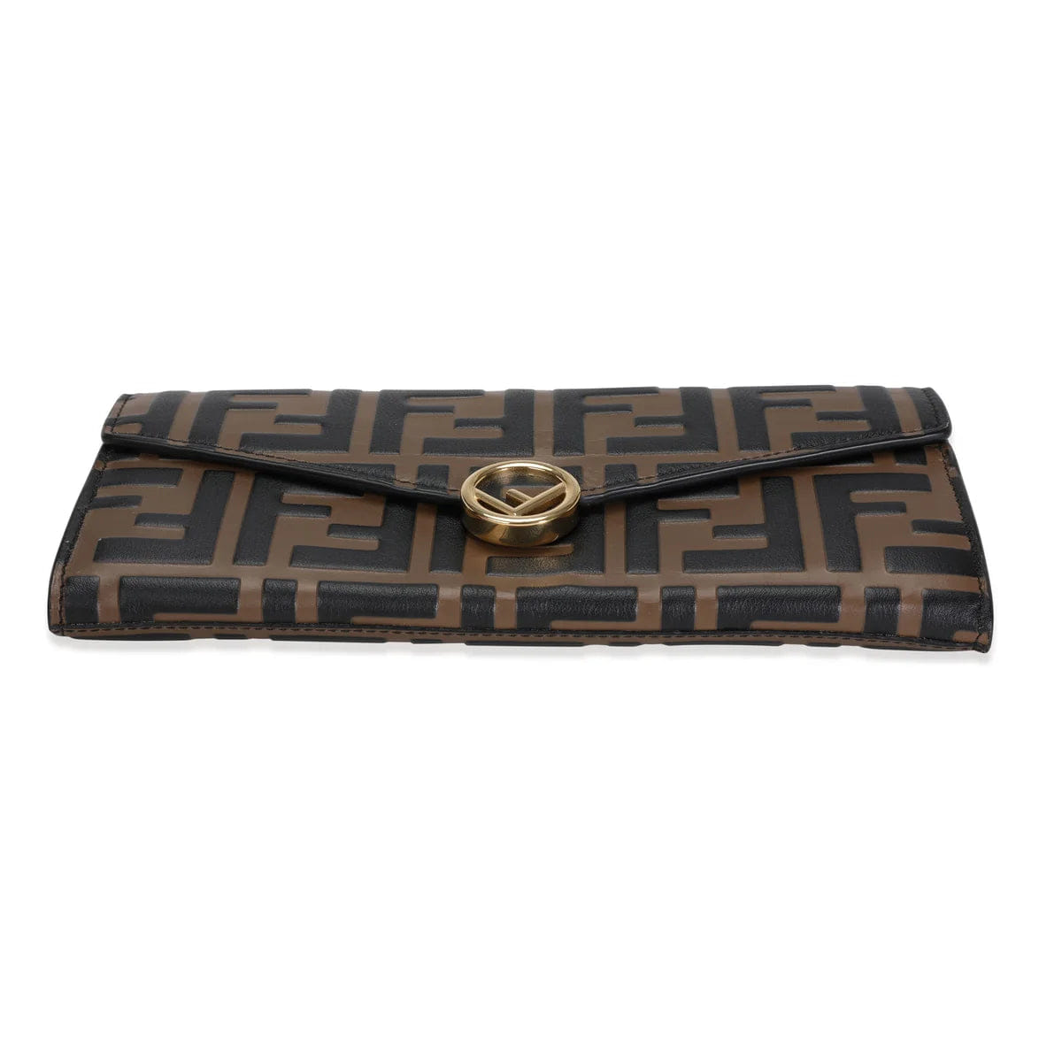 Fendi Black & Brown Zucca-Embossed Leather Continental Wallet