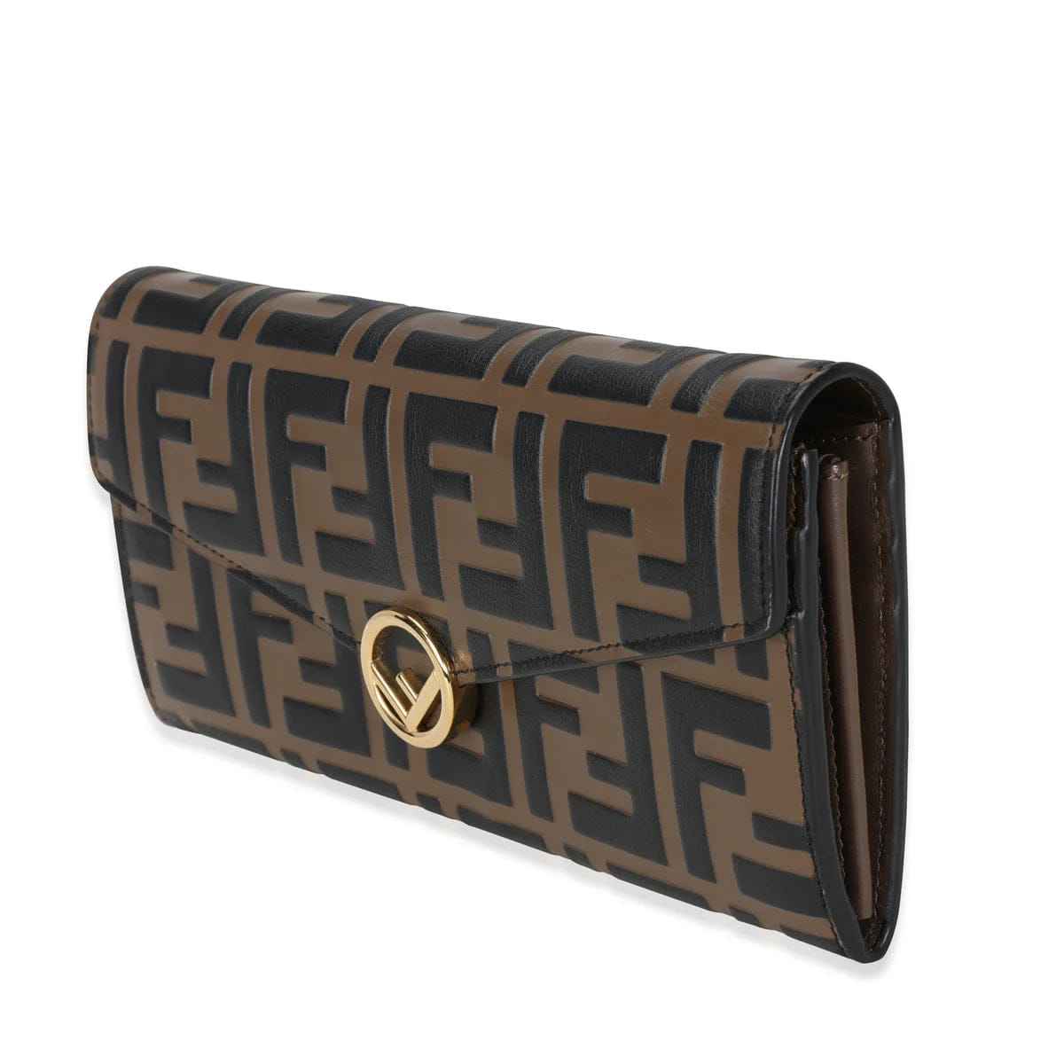 Fendi Black & Brown Zucca-Embossed Leather Continental Wallet
