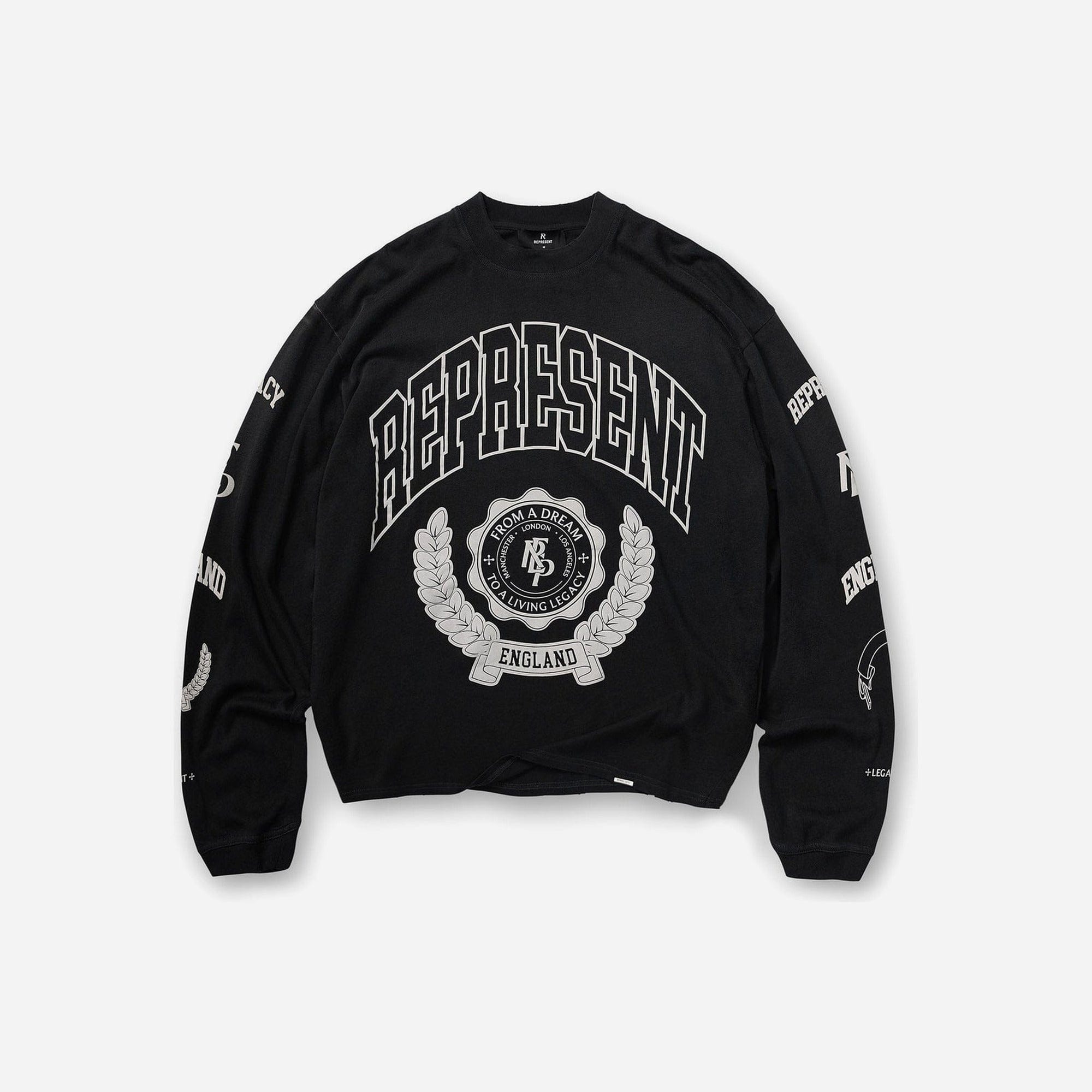 Represent Legacy Crest Long Sleeve T-Shirt Stained Black SS26