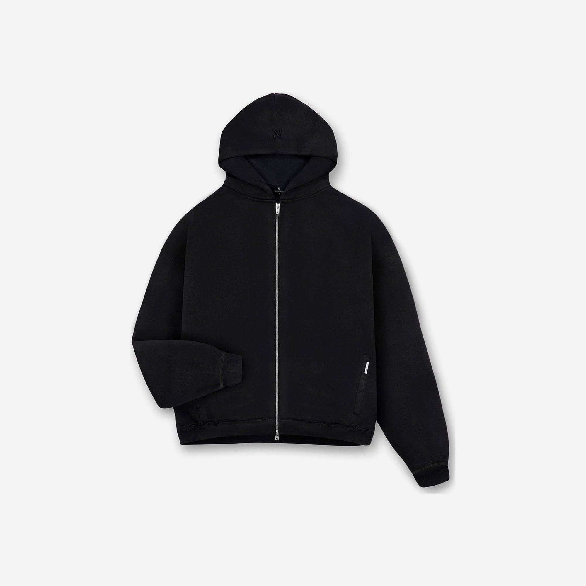 Represent Initial Boxy Zip Through Hoodie Jet Black SS26