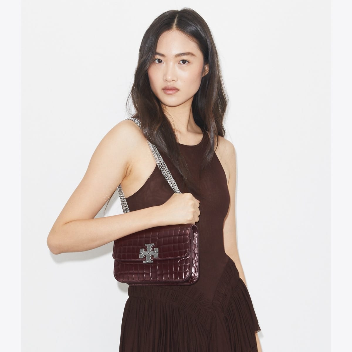 Small Eleanor Croc-Embossed Shoulder Bag