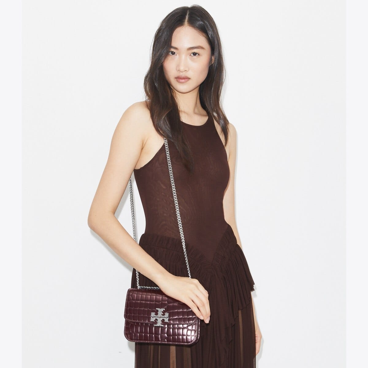 Small Eleanor Croc-Embossed Shoulder Bag