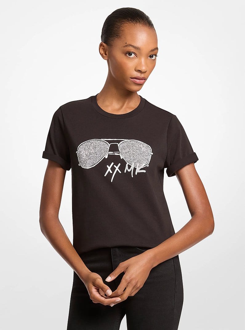 Embellished Printed Cotton Jersey T-Shirt