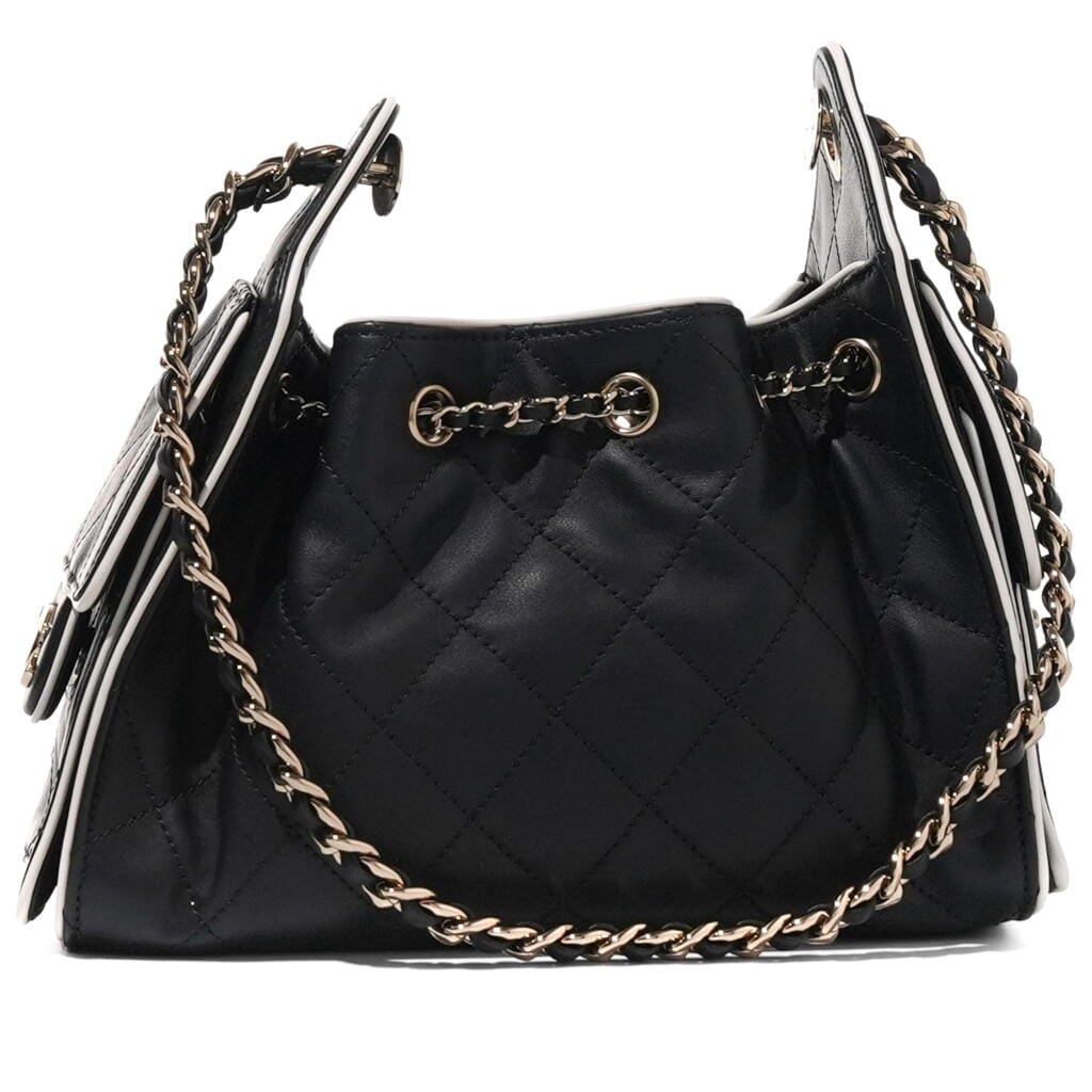 Black and White Quilted Calfskin Mini Chanel 25 Gold Hardware