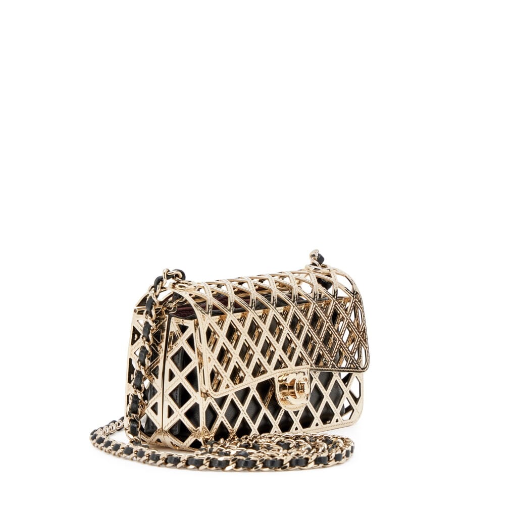Gold Quilted Metal Mini Cage Classic Flap Bag with Pouch Gold Hardware, 2021