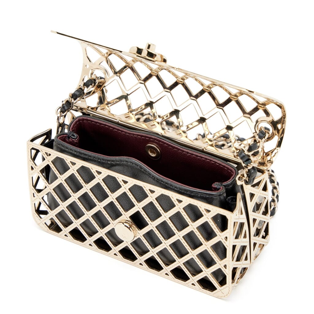 Gold Quilted Metal Mini Cage Classic Flap Bag with Pouch Gold Hardware, 2021
