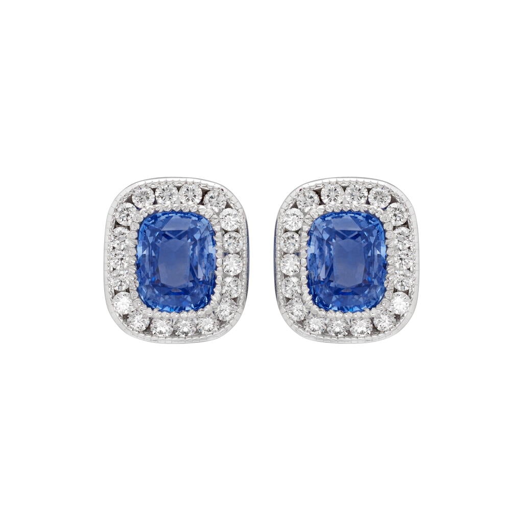 White Gold, 8.39ct Ceylon Sapphire and Diamond Stud Earrings