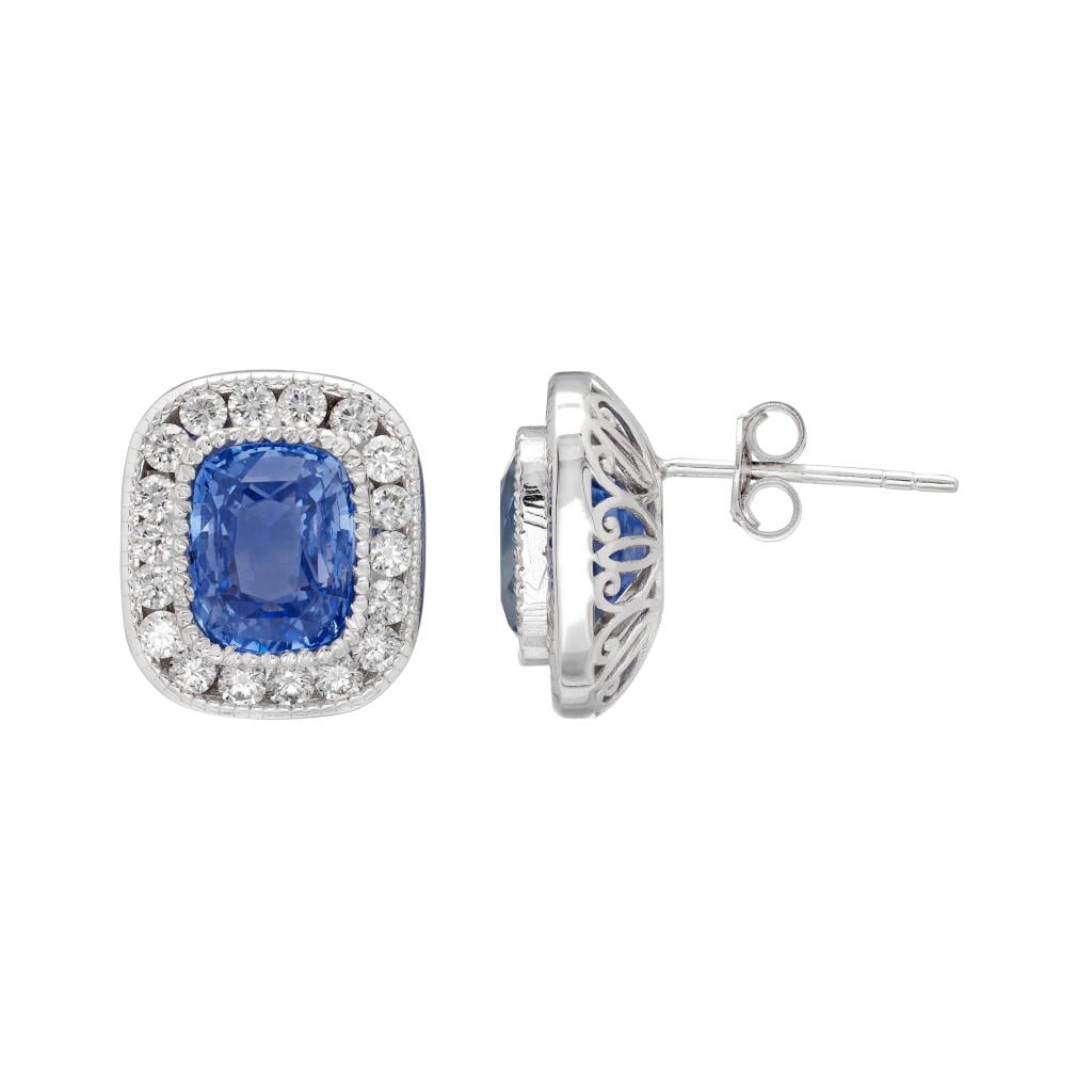 White Gold, 8.39ct Ceylon Sapphire and Diamond Stud Earrings
