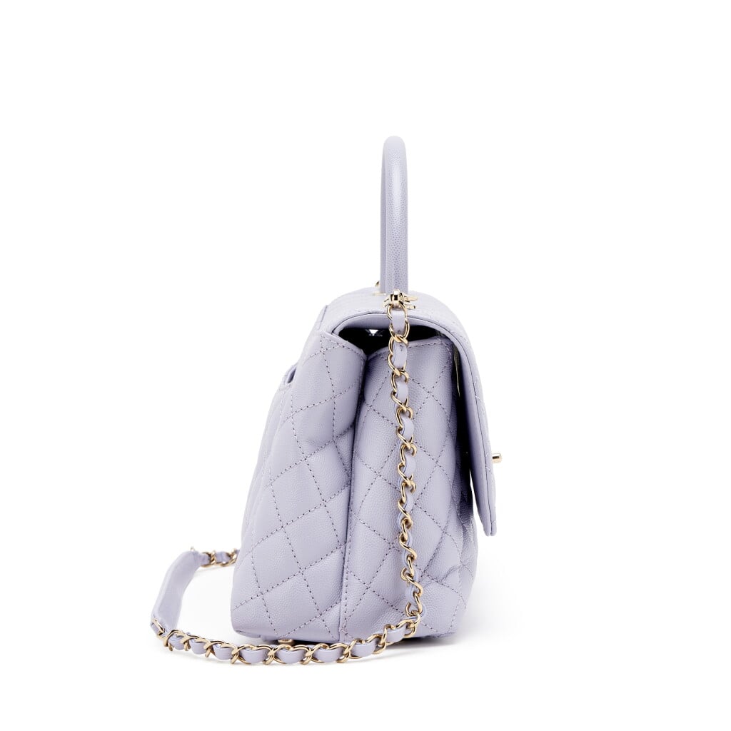 Light Purple Lilac Quilted Caviar Medium Coco Top Handle Flap Bag Light Gold Hardware, 2021