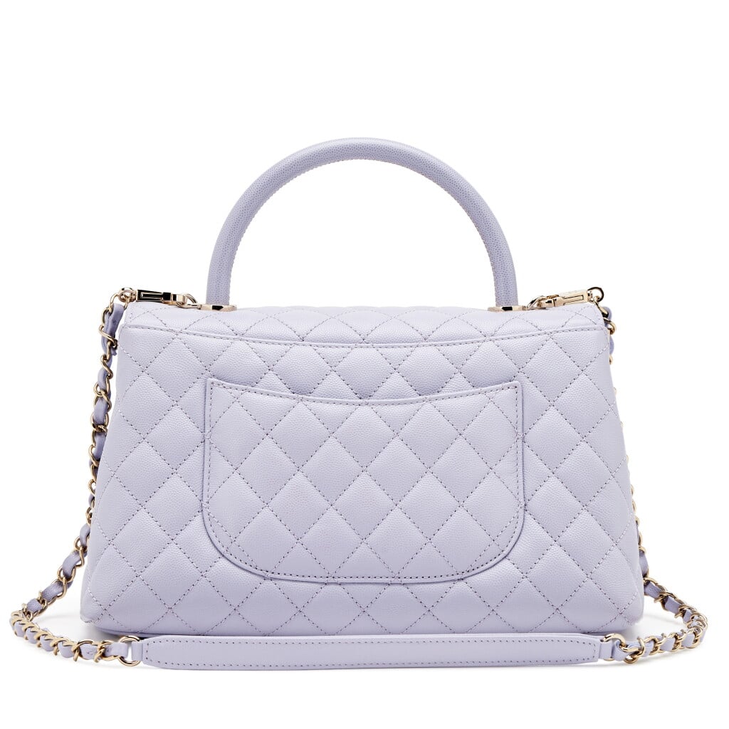 Light Purple Lilac Quilted Caviar Medium Coco Top Handle Flap Bag Light Gold Hardware, 2021