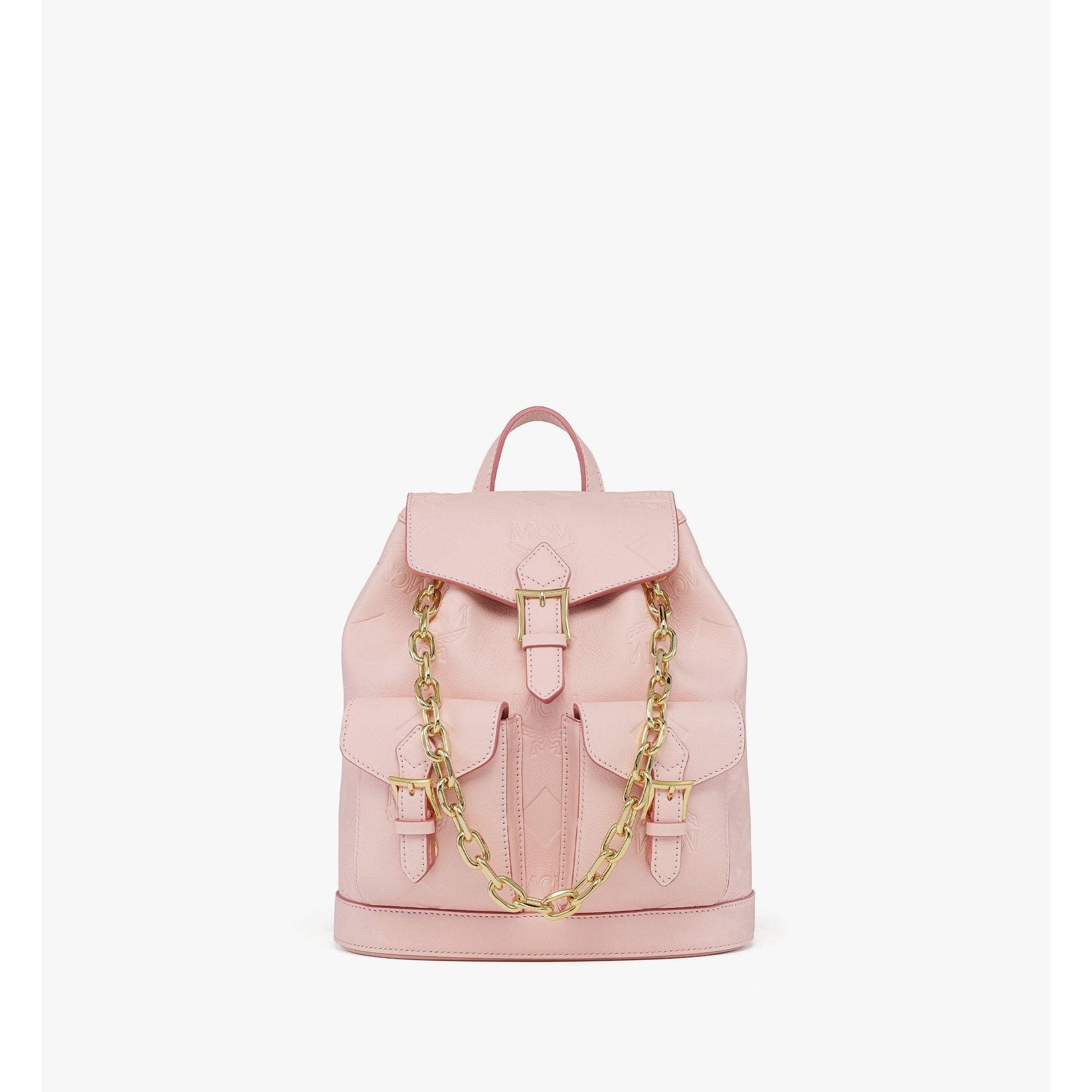 MCM Small Aren Drawstring Backpack in Maxi Monogram Leather