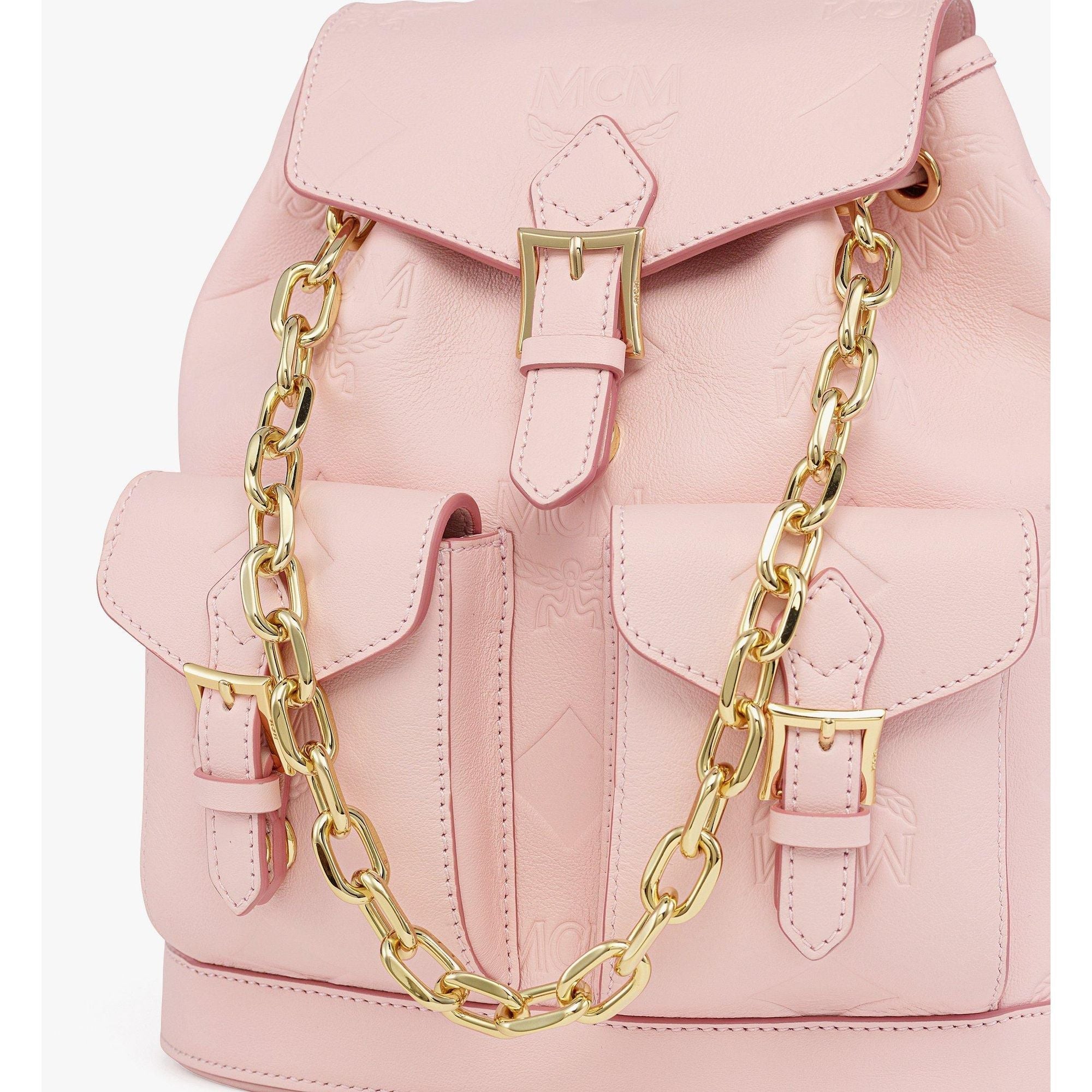 MCM Small Aren Drawstring Backpack in Maxi Monogram Leather
